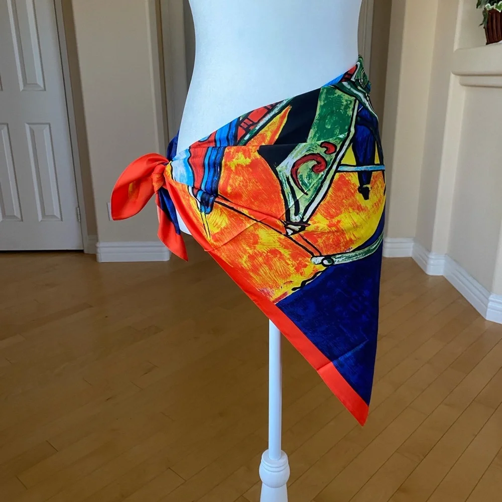 Colorful Silk Abstract Print Scarf Wrap Sarong Wall Art